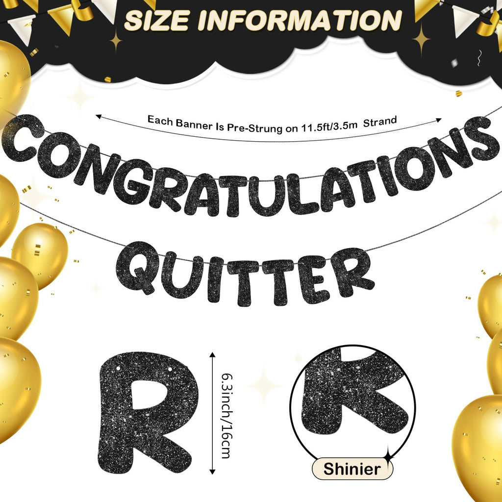 Fulmoon Pre Strung Congratulations Quitter Glitter Banner – Retirement & Graduation Decor (Black)