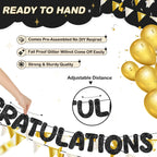 Fulmoon Pre Strung Congratulations Quitter Glitter Banner – Retirement & Graduation Decor (Black)