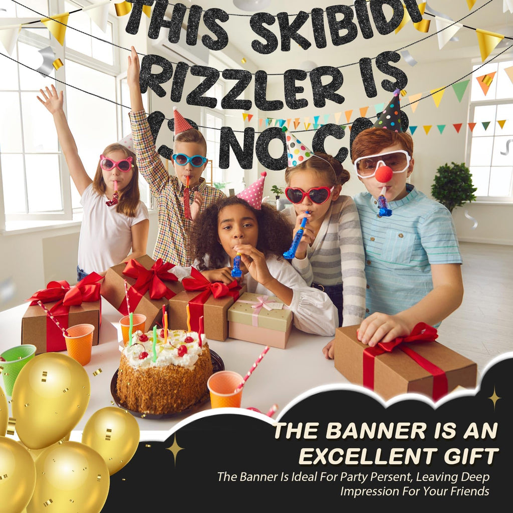 Fulmoon Pre Strung Skibidi Rizzler 13 No Cap Glitter Banner — 13th Birthday Decorations (Black)