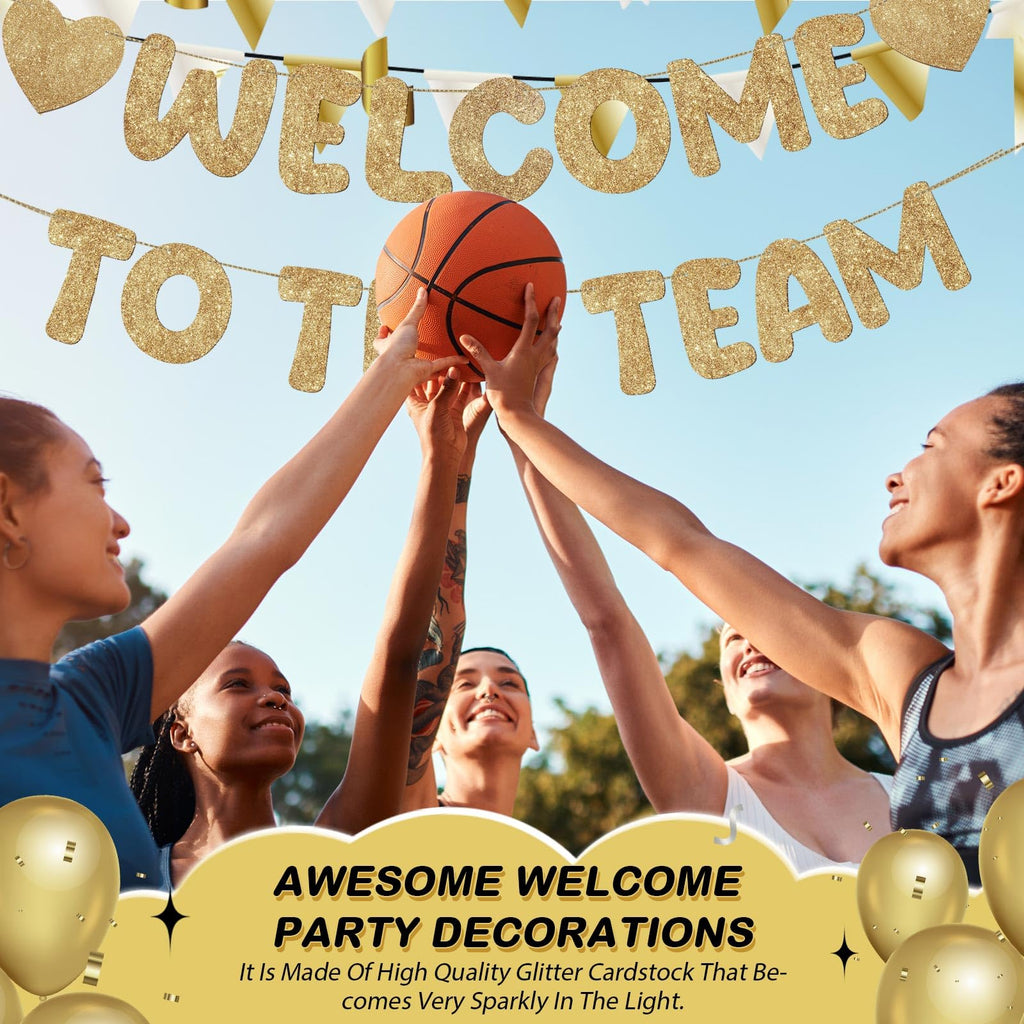 Fulmoon Pre Strung Welcome to the Team Banner – Champagne Gold, No DIY Needed | Glitter Office Decor