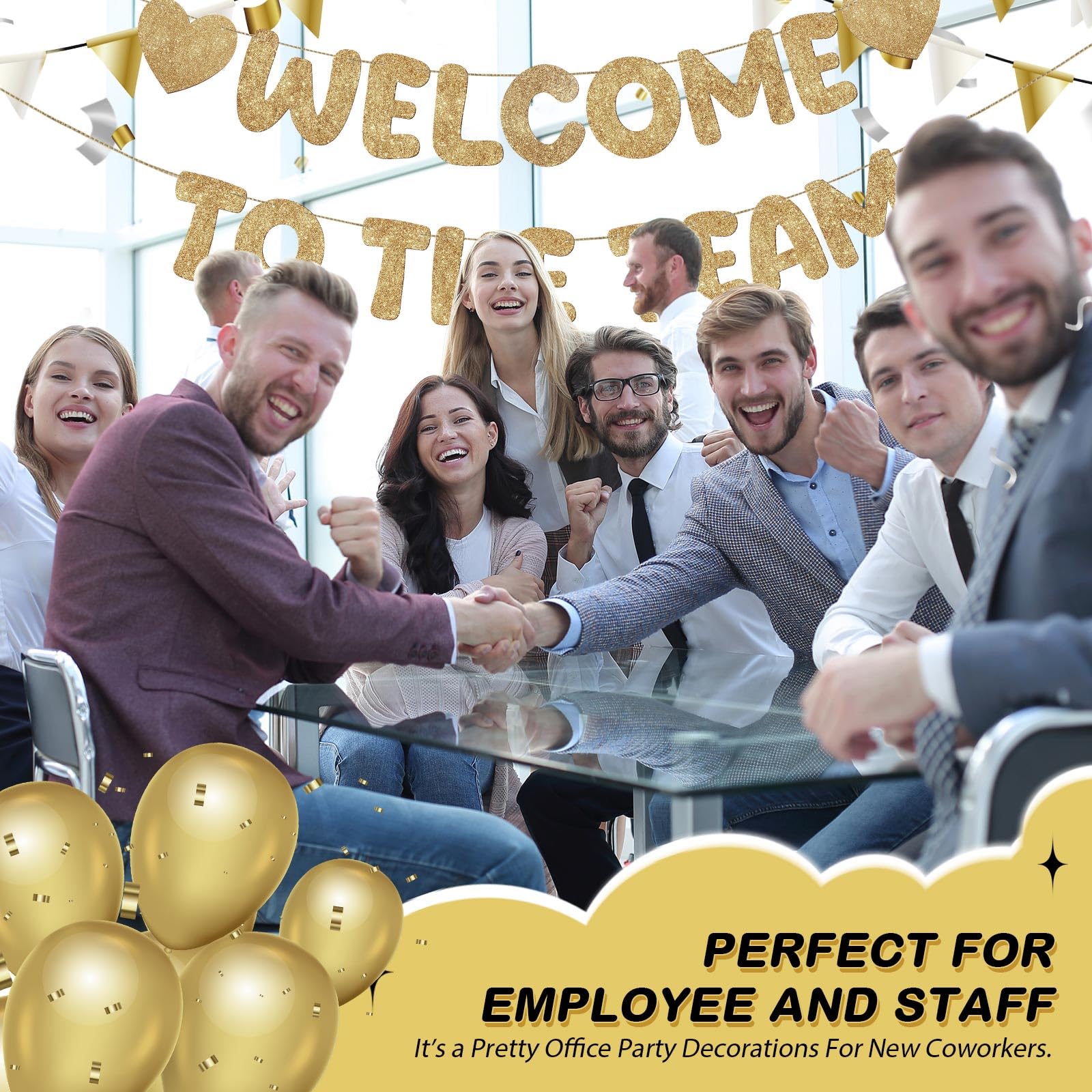 Fulmoon Pre Strung Welcome to the Team Banner – Champagne Gold, No DIY Needed | Glitter Office Decor
