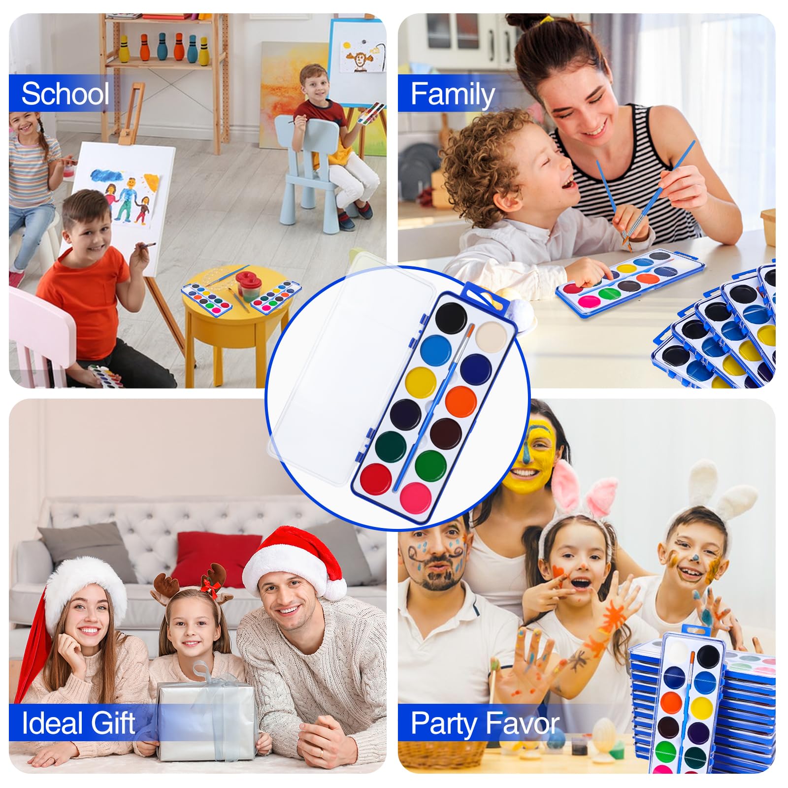FUMILE 100 Pack Watercolor Paint Set for Kids — 12 Colors + Brush | Party Favors & Classroom Supplies