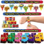 Fumogym 220PCS Hero Party Favors Kit – 12 Themed Sets with Goodie Bags, Straws, Bubble Wands & Notebooks
