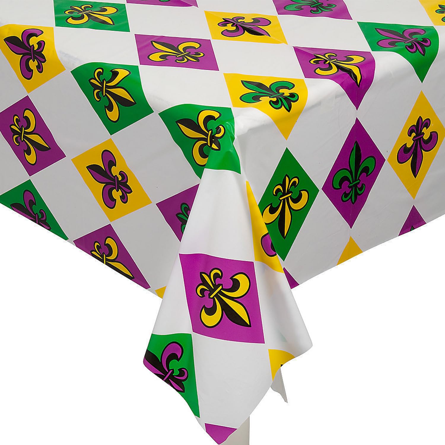 Fun Express Mardi Gras Tablecloth Roll - 40" x 100 ft | Disposable Party Table Cover