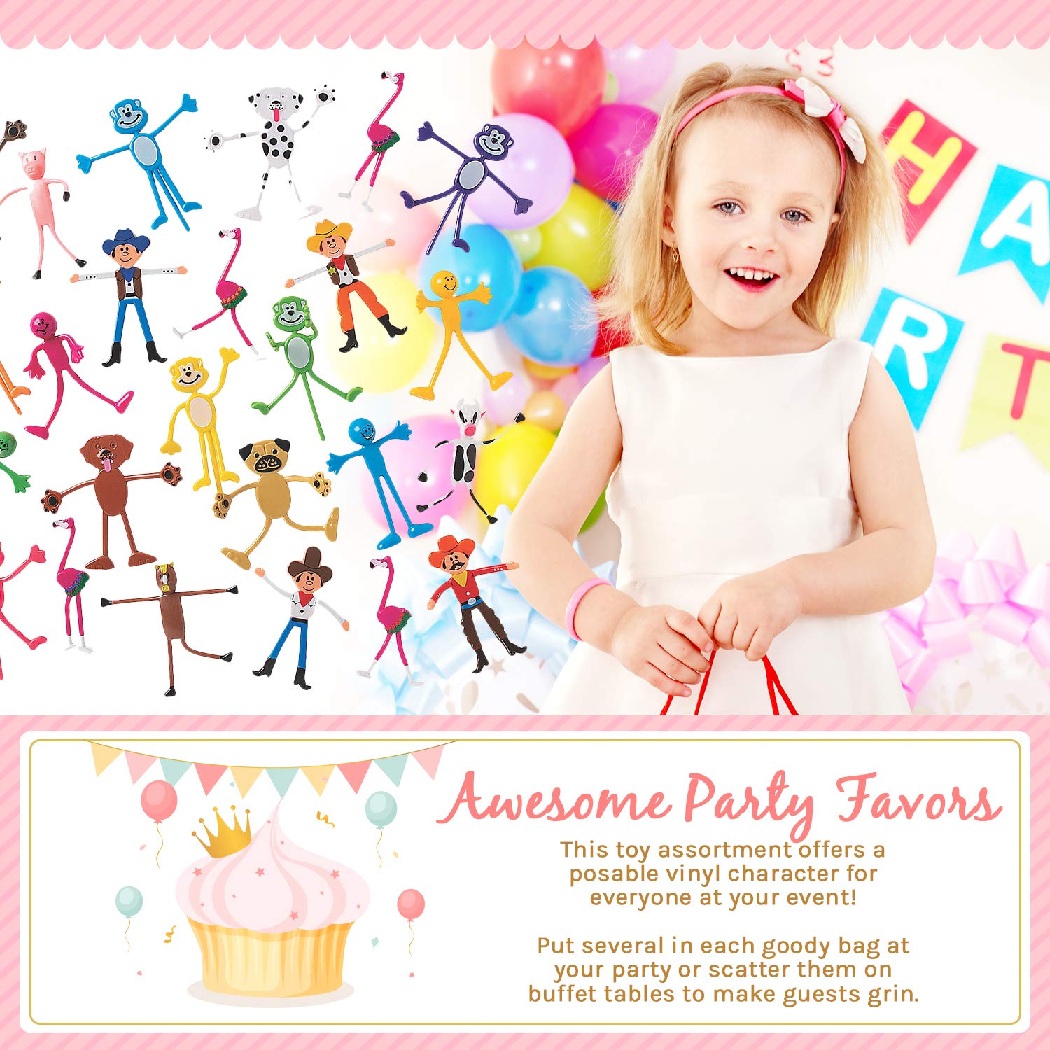 Fun Express Mega Bendable Toy Bulk Assortment - 100 Pieces for Party Favors & Classroom Prizes