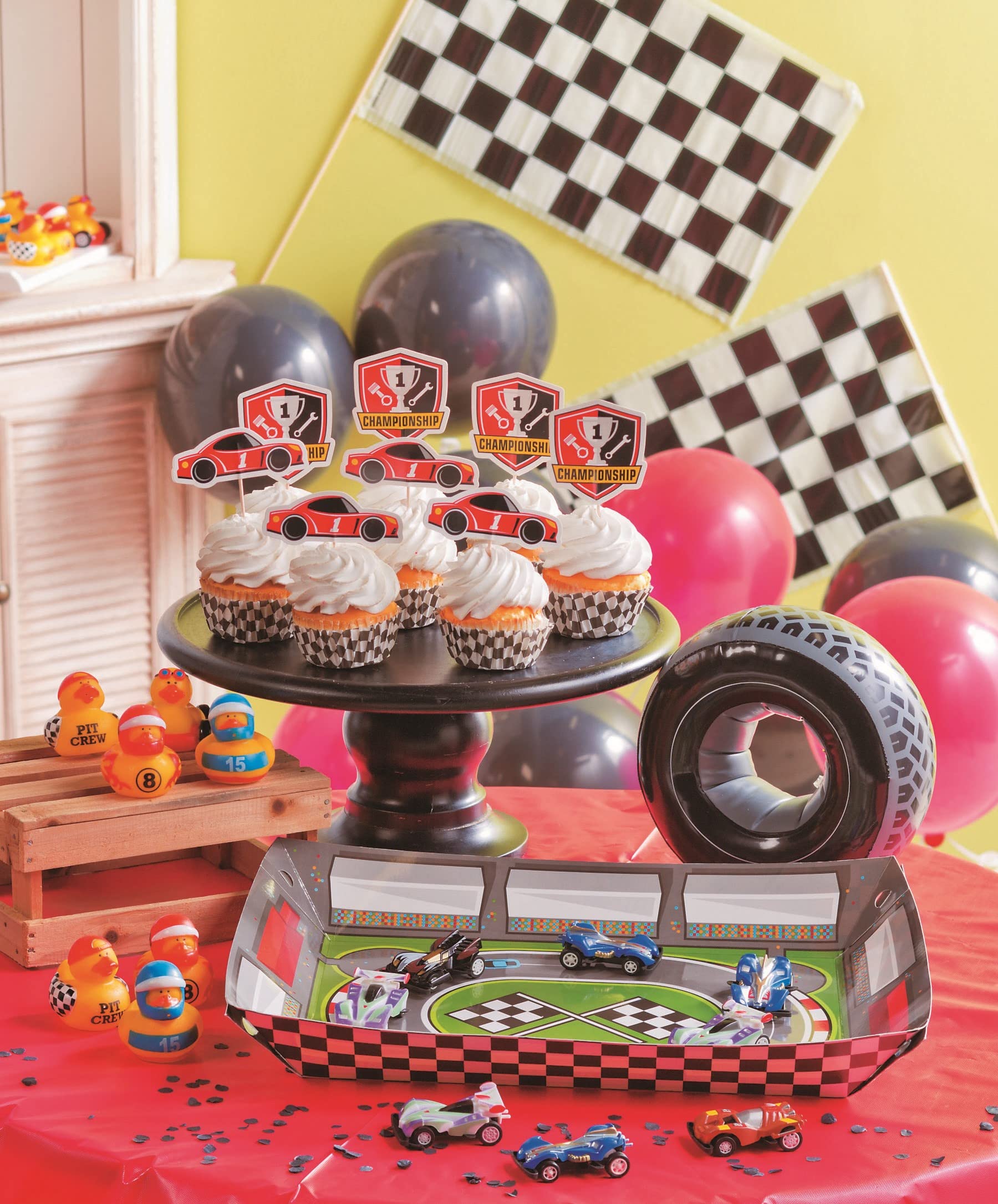 Fun Express Inflatable Tire Balloons - 12-Pack, 8-Inch Racing Car Birthday Decor | Hot Wheels Theme