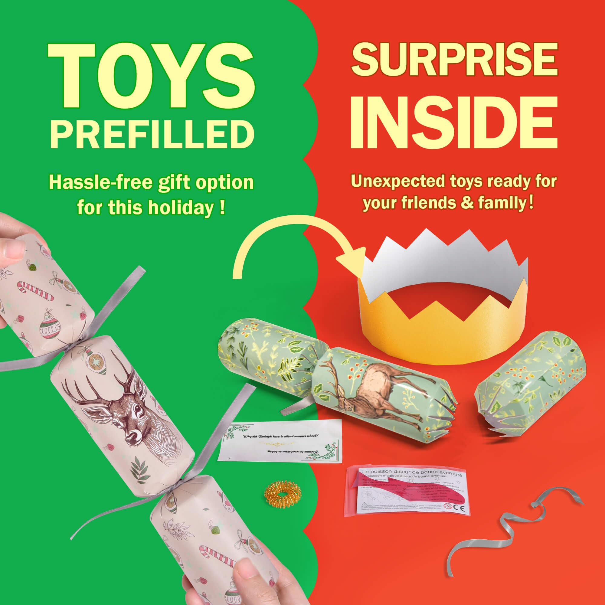FUN LITTLE TOYS Christmas Crackers 12-Pack No-Snap Party Favors with Party Hat