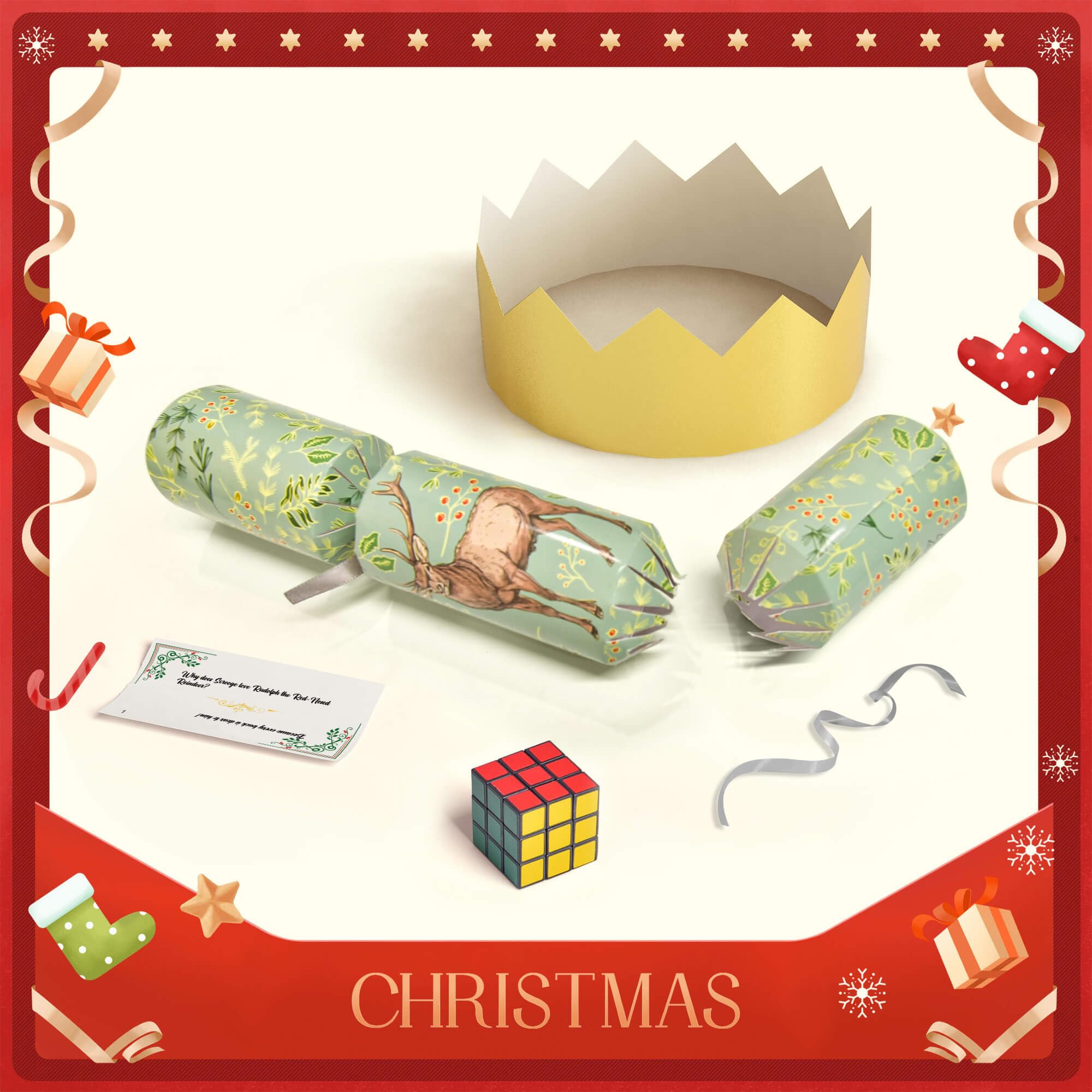 FUN LITTLE TOYS Christmas Crackers 12-Pack No-Snap Party Favors with Party Hat