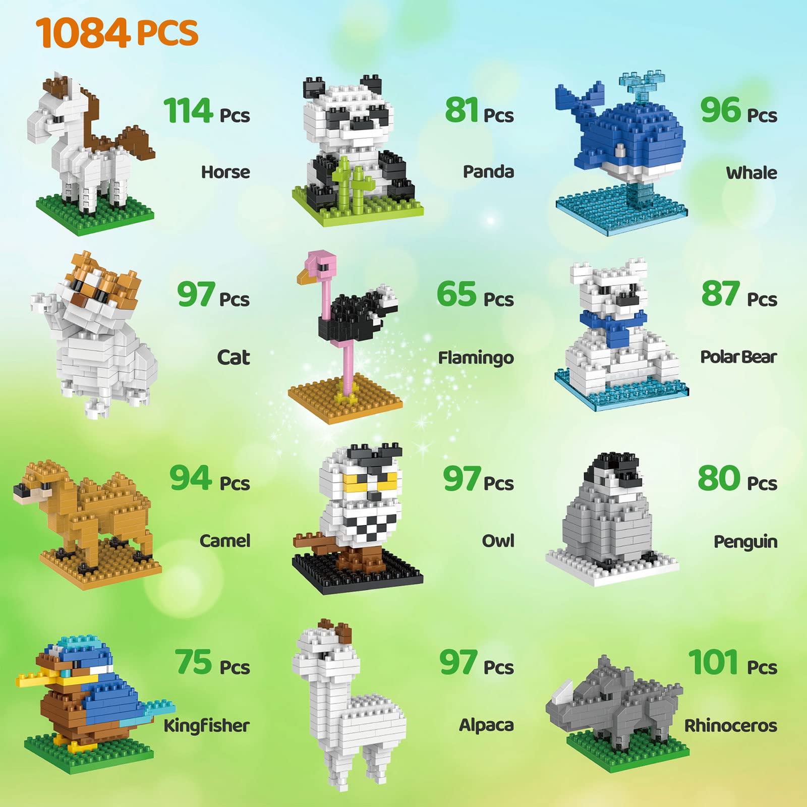 FUN LITTLE TOYS Mini Animals Building Blocks – 12-Pack Party Favors & Goodie Bags