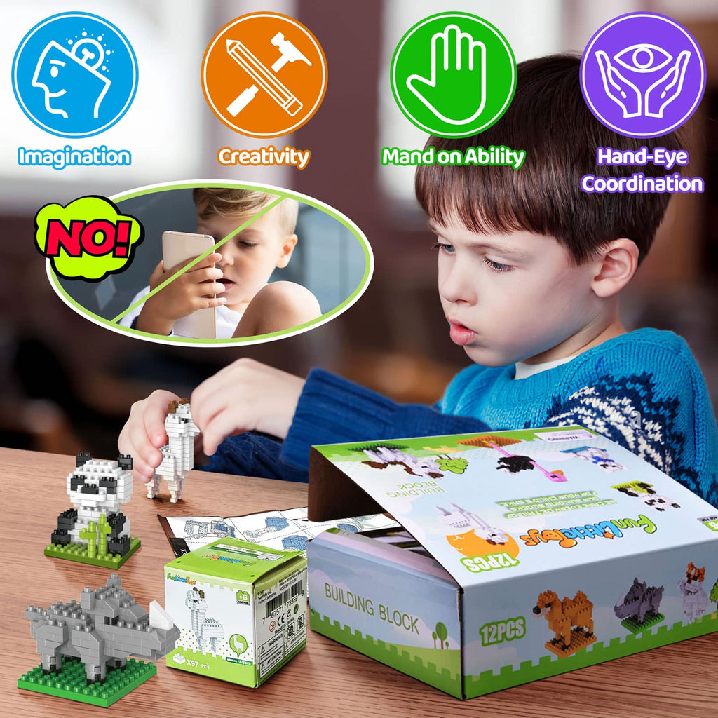 FUN LITTLE TOYS Mini Animals Building Blocks – 12-Pack Party Favors & Goodie Bags