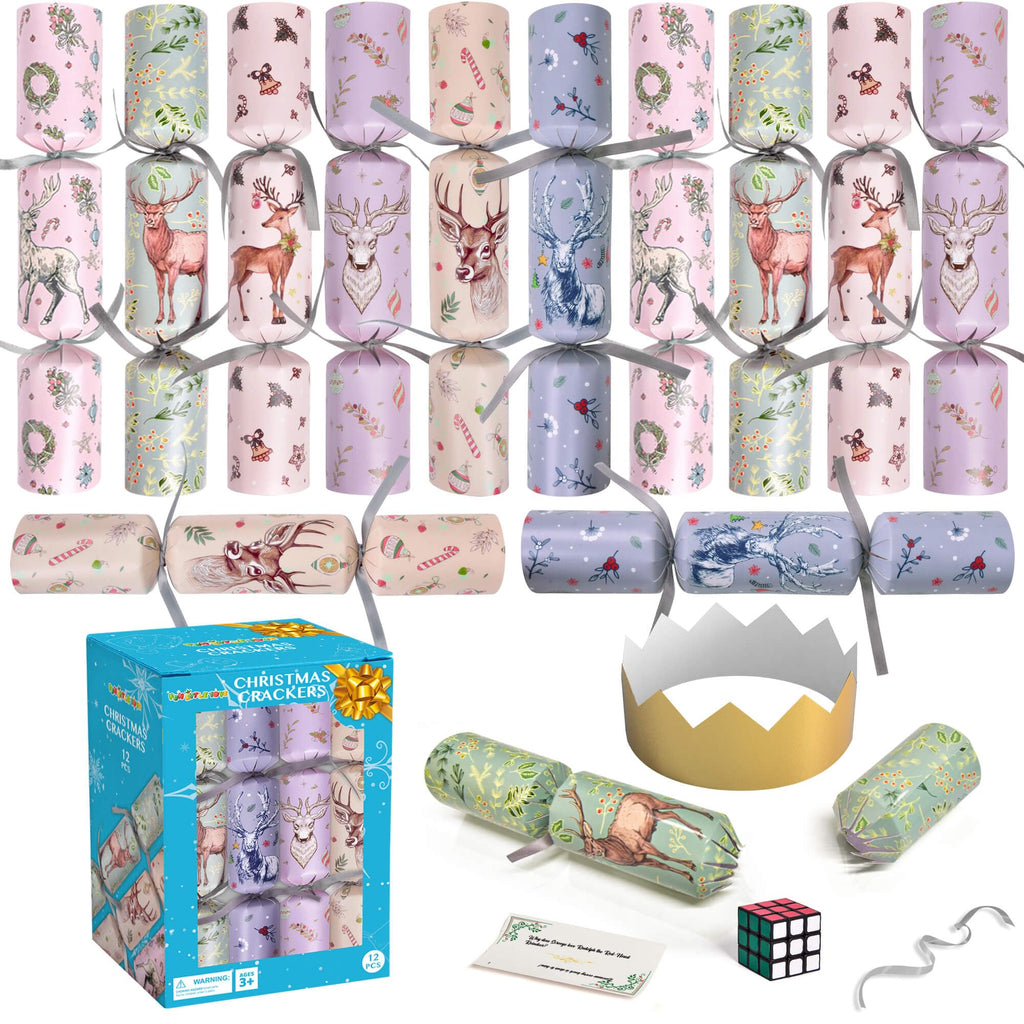 FUN LITTLE TOYS Christmas Crackers 12-Pack No-Snap Party Favors with Party Hat