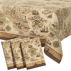 FUN RACCOON Pirate Tablecloth Set – 3pc Disposable Rectangular Covers with Vintage Map & Ships