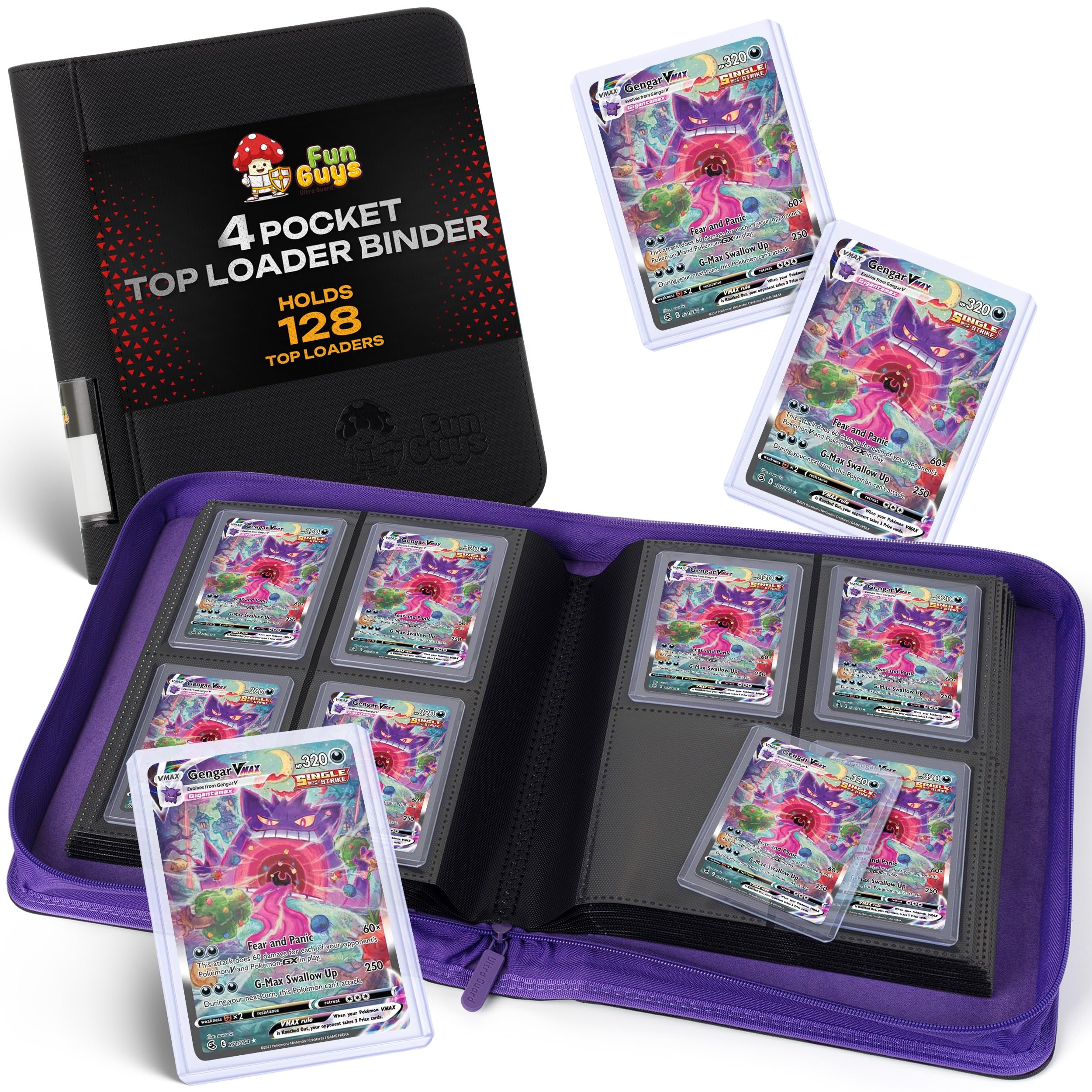 FunGuys Toploader Binder – 4-Pocket Card Binder for 128 Top Loaders | TCG, MTG, Pokemon
