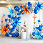 FunHot 18 Pcs Blue and Orange Star Balloons - 6x 22-Inch Explosion Stars + 12x 10-Inch Four-Point Stars
