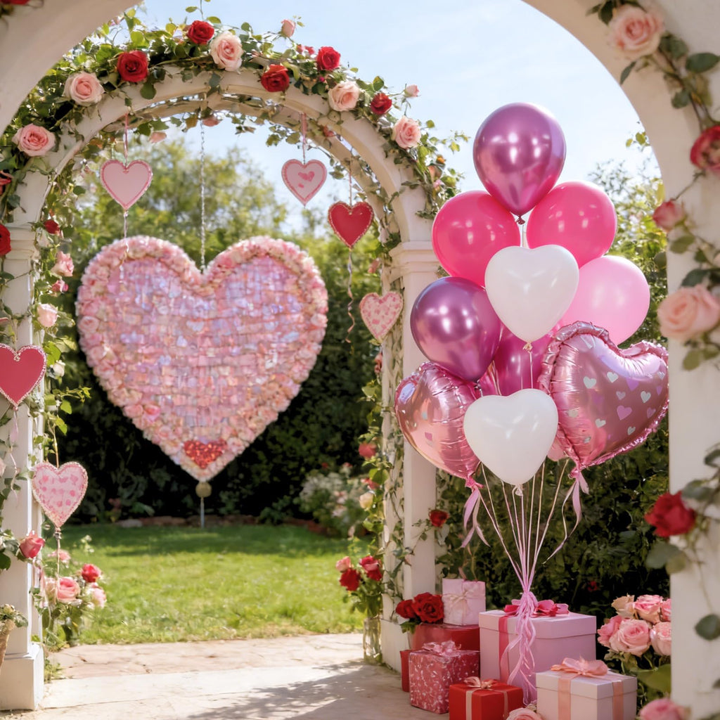 FunHot Hot Pink Heart Balloons Set – 11 Pink Hearts, Pearl Pink & Magenta Mix, 2 Foil Hearts