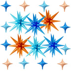 FunHot 18 Pcs Blue and Orange Star Balloons - 6x 22-Inch Explosion Stars + 12x 10-Inch Four-Point Stars