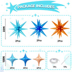 FunHot 18 Pcs Blue and Orange Star Balloons - 6x 22-Inch Explosion Stars + 12x 10-Inch Four-Point Stars