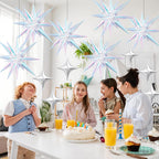 FunHot 18 Pcs Iridescent Star Balloons Set – 22in Explosion Stars + 12 Silver 10in Stars