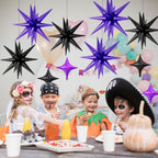 FunHot 18 Pcs Black Purple Star Balloons | 22-Inch Explosion Stars & 10-Inch Four-Point Stars