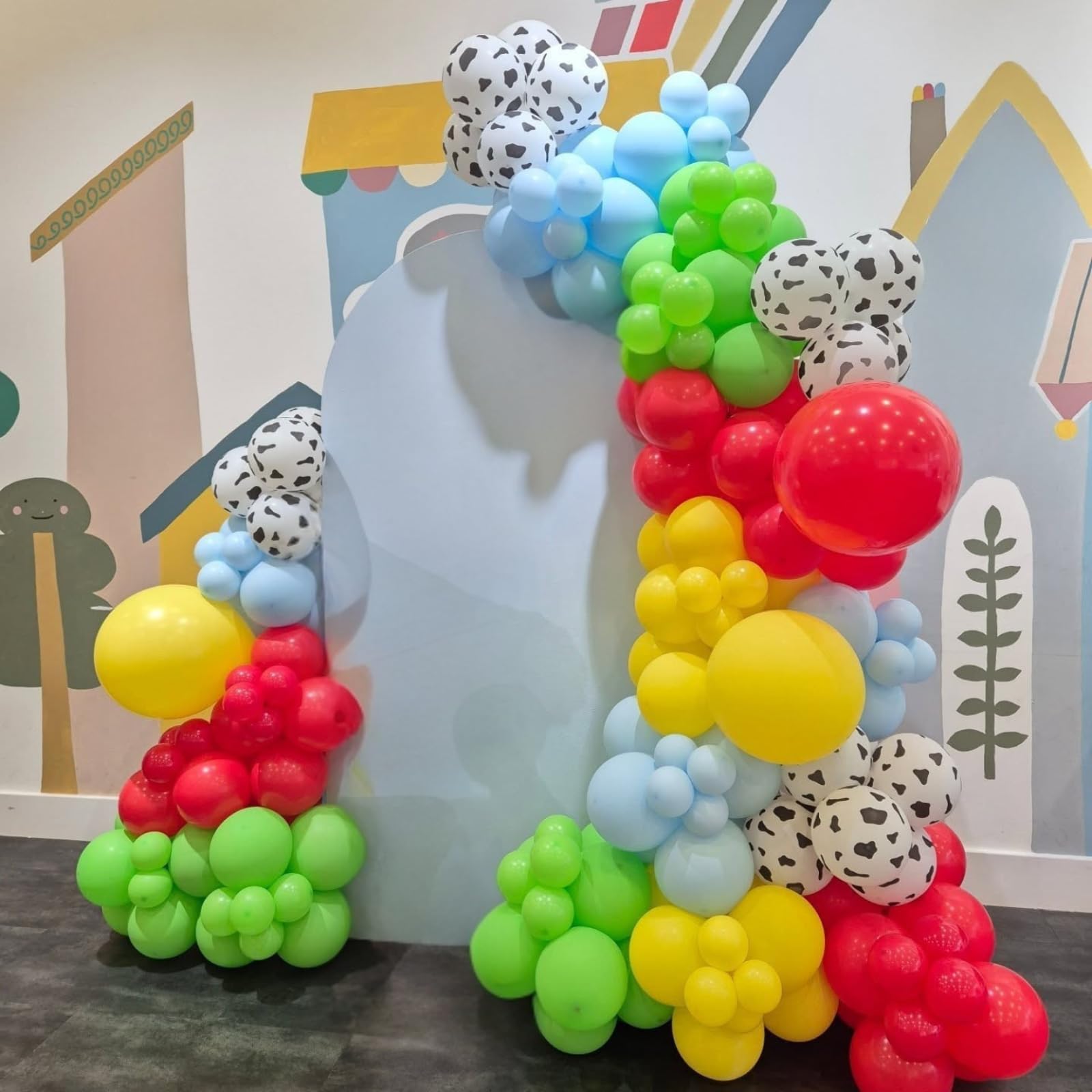 FunHot Red Yellow Blue Balloons Kit – 12 Inch Cow Print, Sky Cloud Print & Confetti for Kids' Parties