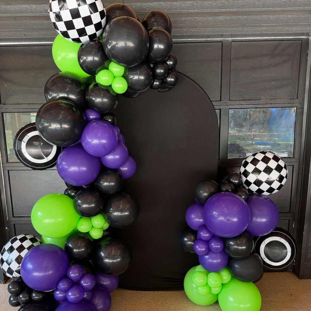 FunHot Monster Truck Balloons Set - 12in Purple, Green & Black for Boys Parties