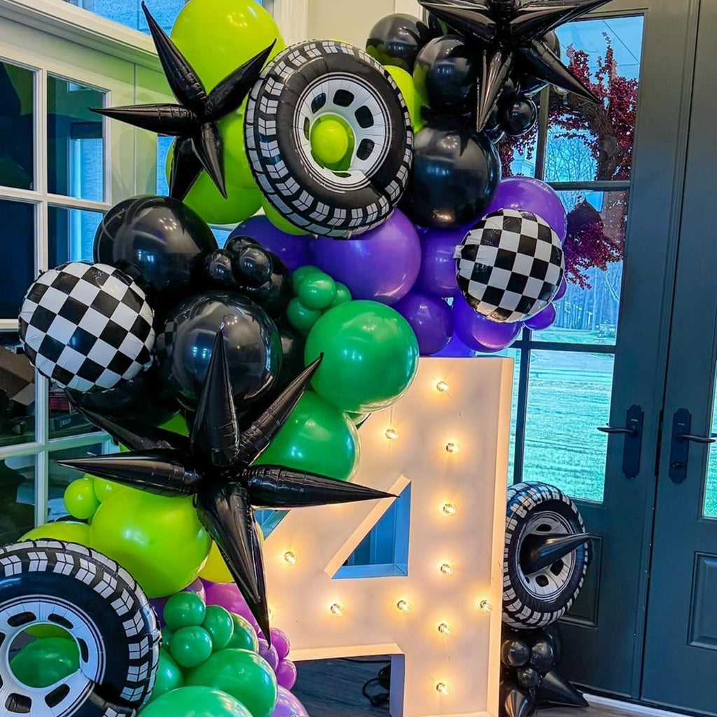 FunHot Monster Truck Balloons Set - 12in Purple, Green & Black for Boys Parties