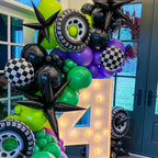 FunHot Monster Truck Balloons Set - 12in Purple, Green & Black for Boys Parties