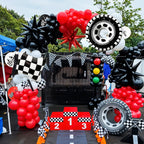 FunHot Race Car Balloons – Checkered Flag & Tire Foil Set for Racing Theme Parties