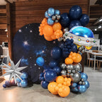 FunHot Outer Space Balloons Set – 12-Inch Galaxy Decor with UFO & Star Foil (Orange, Silver, Blue)