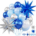 FunHot Blue & Silver Balloons with Star Foils — Navy & Light Blue Party Decor