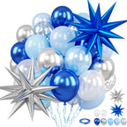 FunHot Blue & Silver Balloons with Star Foils — Navy & Light Blue Party Decor
