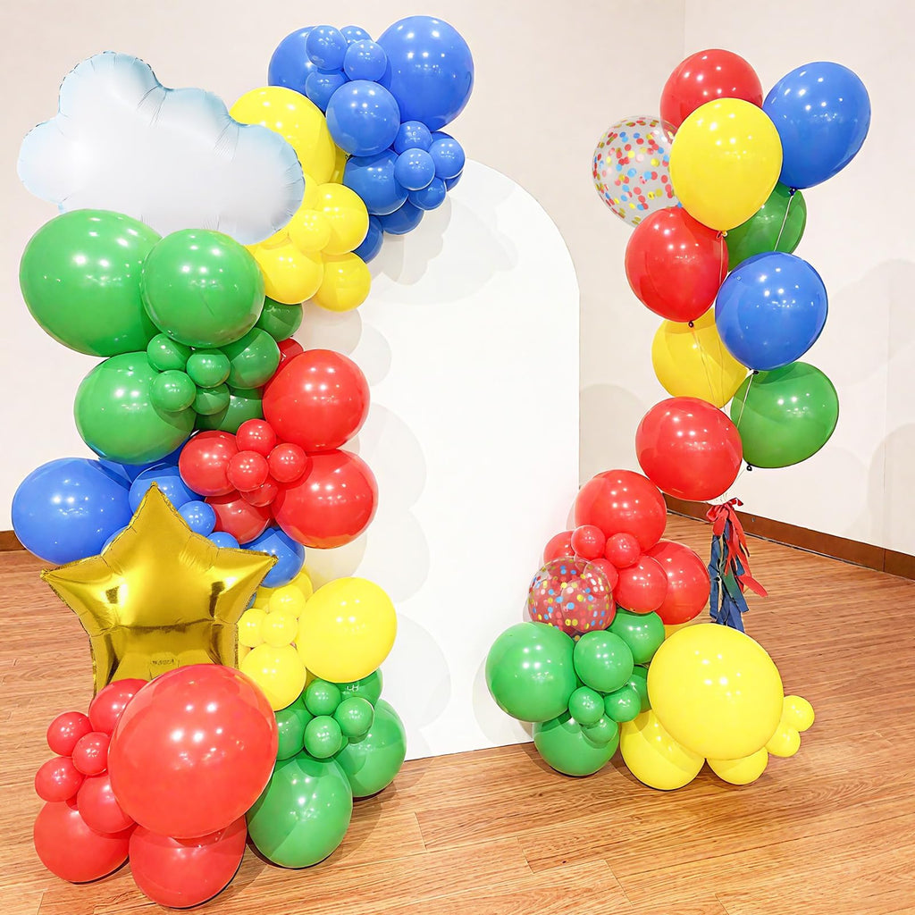 FunHot Red Yellow Blue Balloons Set – 12 Inch Confetti with Cloud & Gold Star Foil