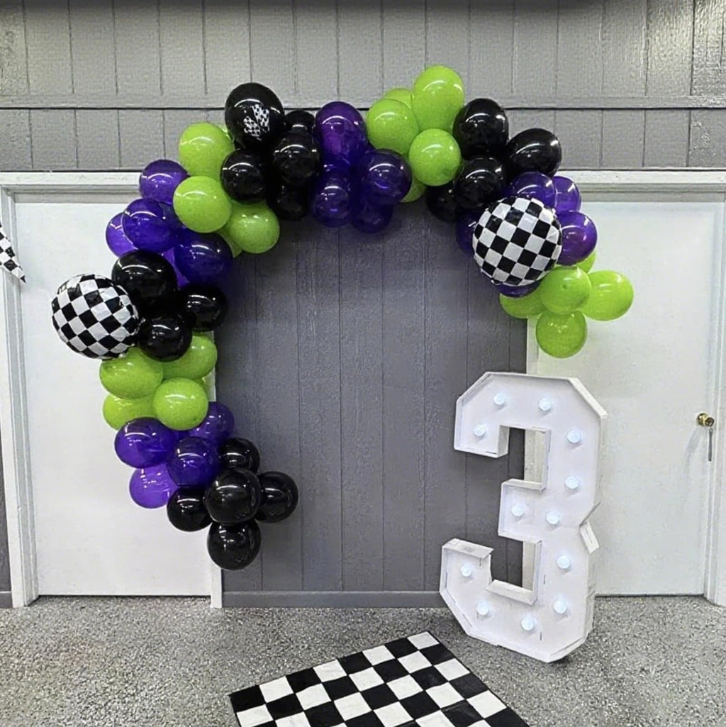 FunHot Monster Truck Balloons Set - 12in Purple, Green & Black for Boys Parties