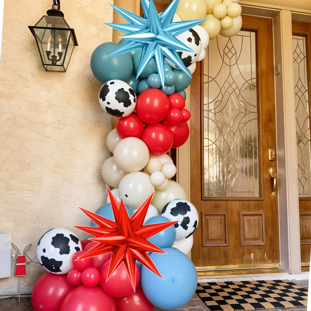 FunHot Red Blue Cow Balloons with Star Foil Balloons – Farm & Western Birthday Party Decor