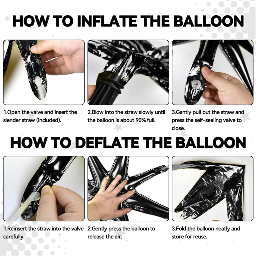 FunHot 18 Pcs Black Silver Star Balloons – 22-Inch Explosion Stars & 10-Inch Foil Balloons for Party Decor