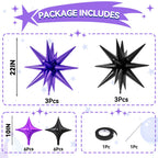 FunHot 18 Pcs Black Purple Star Balloons | 22-Inch Explosion Stars & 10-Inch Four-Point Stars