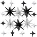 FunHot 18 Pcs Black Silver Star Balloons – 22-Inch Explosion Stars & 10-Inch Foil Balloons for Party Decor