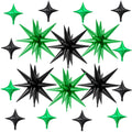 FunHot 18 Pcs Black & Green Star Balloons – Explosion & Four-Point Foil Balloons for Parties