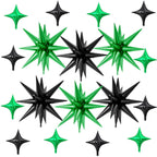 FunHot 18 Pcs Black & Green Star Balloons – Explosion & Four-Point Foil Balloons for Parties