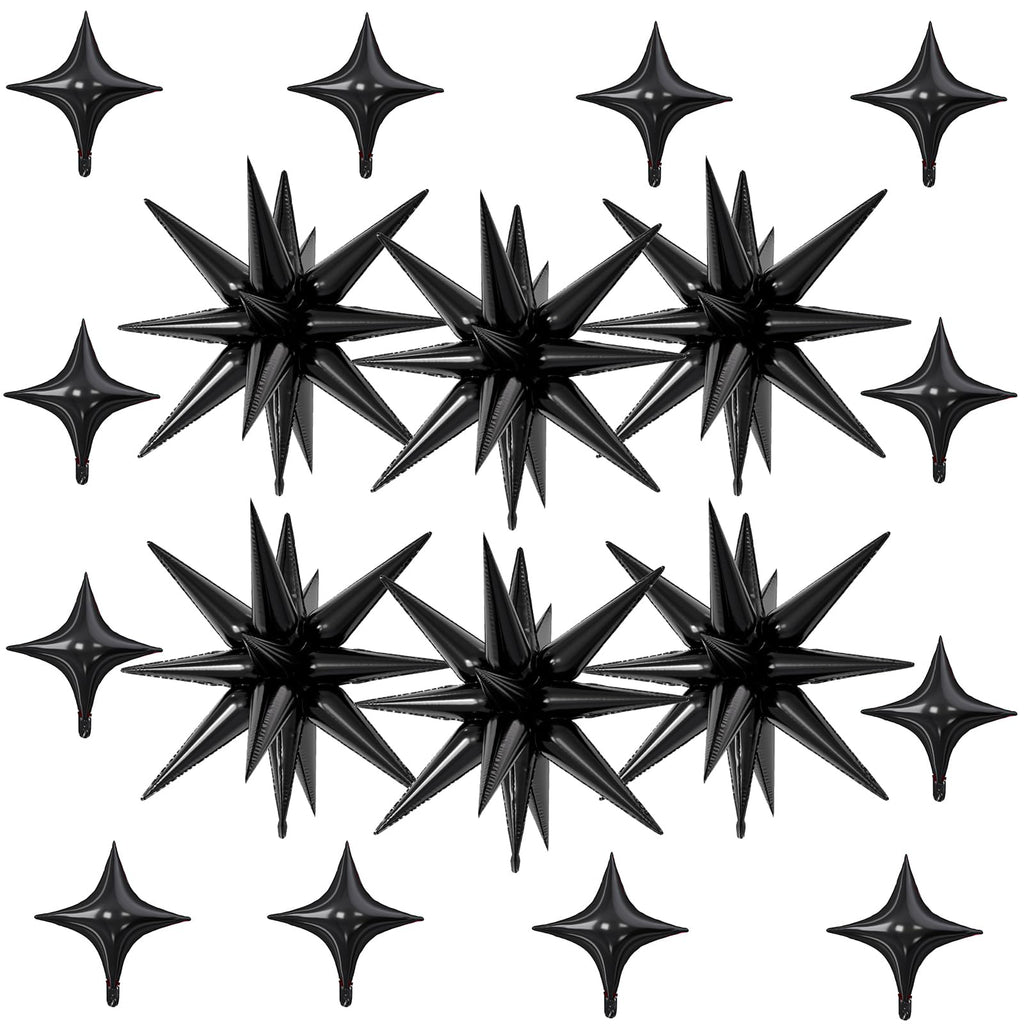 FunHot 18 Pcs Black Star Balloons — 22in Explosion + 10in Four-Point Foil Balloons for Party Decor