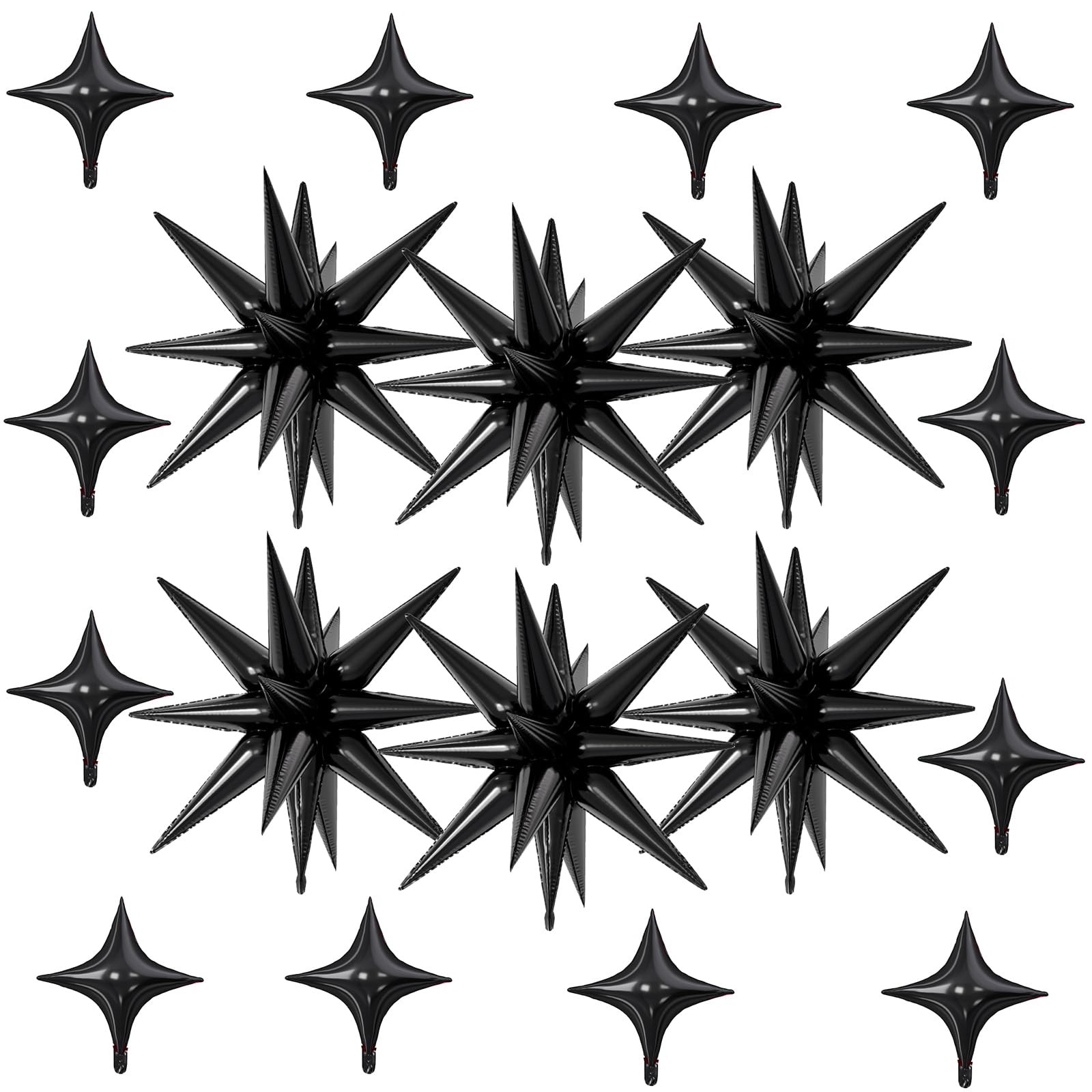 FunHot 18 Pcs Black Star Balloons — 22in Explosion + 10in Four-Point Foil Balloons for Party Decor