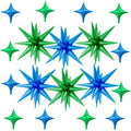 FunHot 18 Pcs Green & Blue Star Balloons – 22-Inch Explosion Star & 10-Inch Four-Point Foil Balloons for Dinosaur Theme Parties