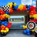 FunHot Race Car Balloons Set – Checkered Flag & Tire Balloons for Racing Party Decor