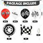 FunHot Race Car Balloons – Checkered Flag & Tire Foil Set for Racing Theme Parties
