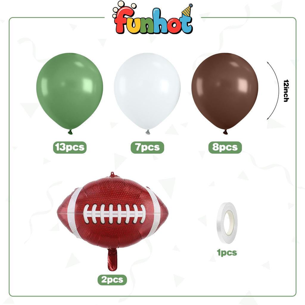 FunHot Football Balloons Kit - 30pc Sage Green & Coffee 12in