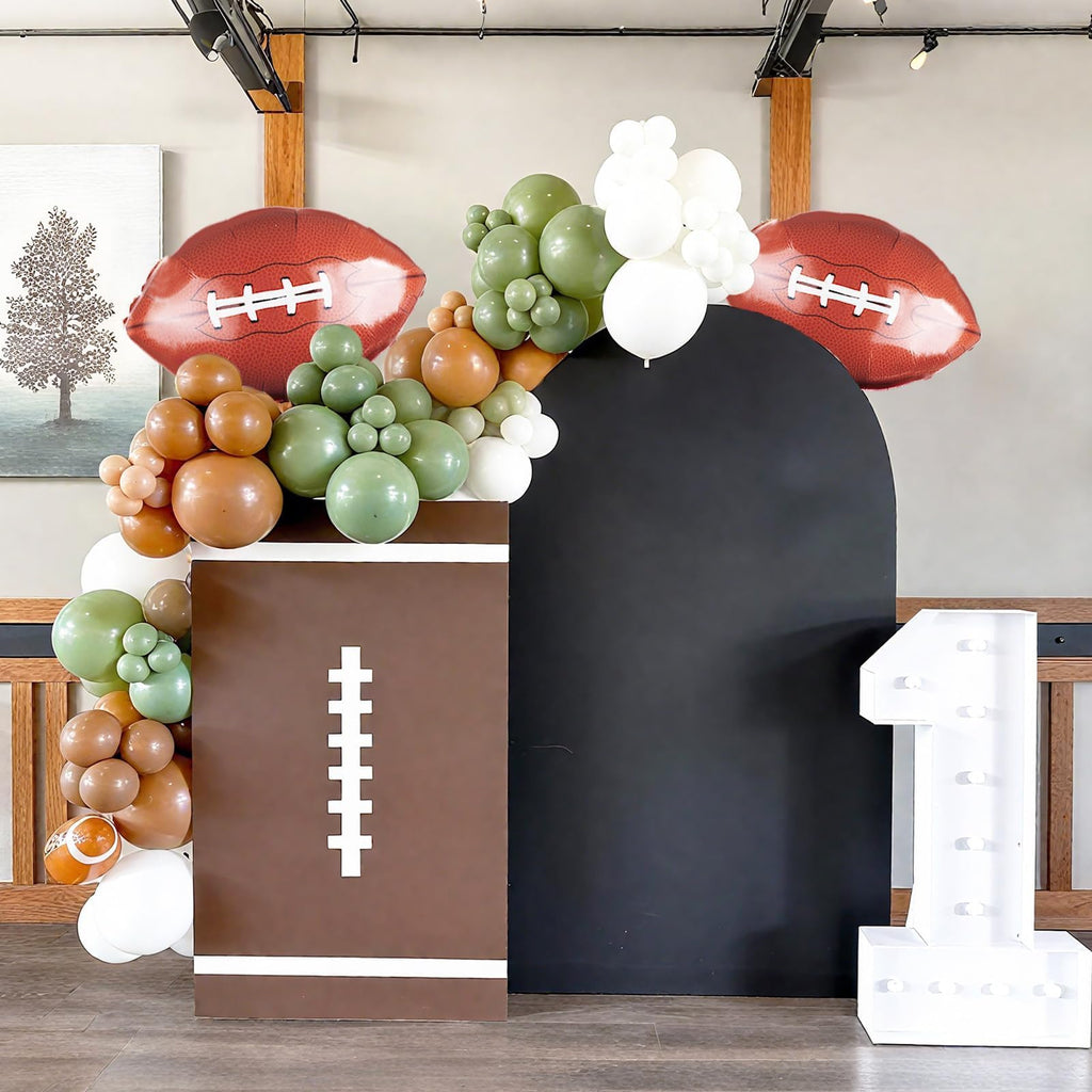 FunHot Football Balloons Kit – 12in Sage Green, White & Brown Football Print Balloons for Party Decor