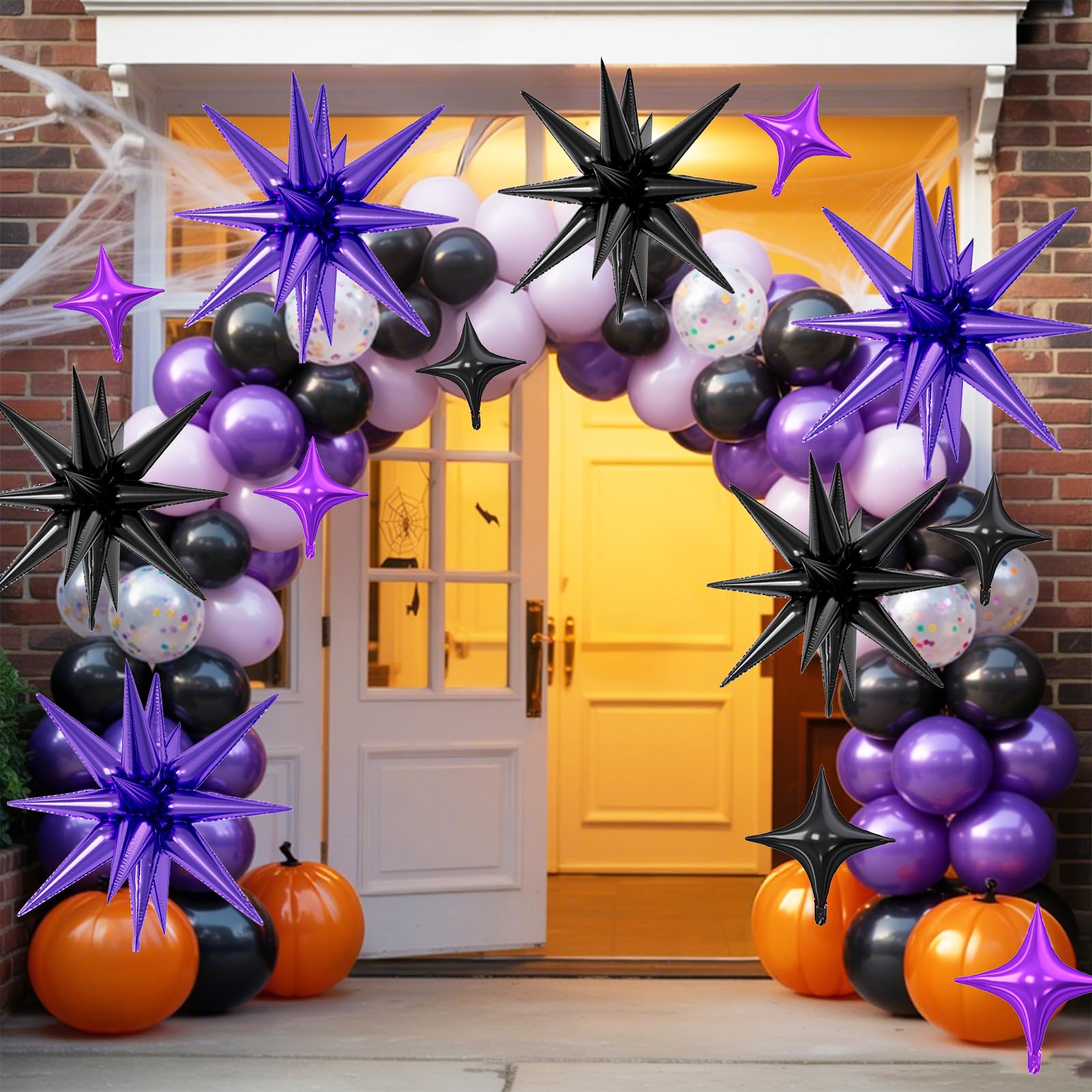 FunHot 18 Pcs Black Purple Star Balloons | 22-Inch Explosion Stars & 10-Inch Four-Point Stars