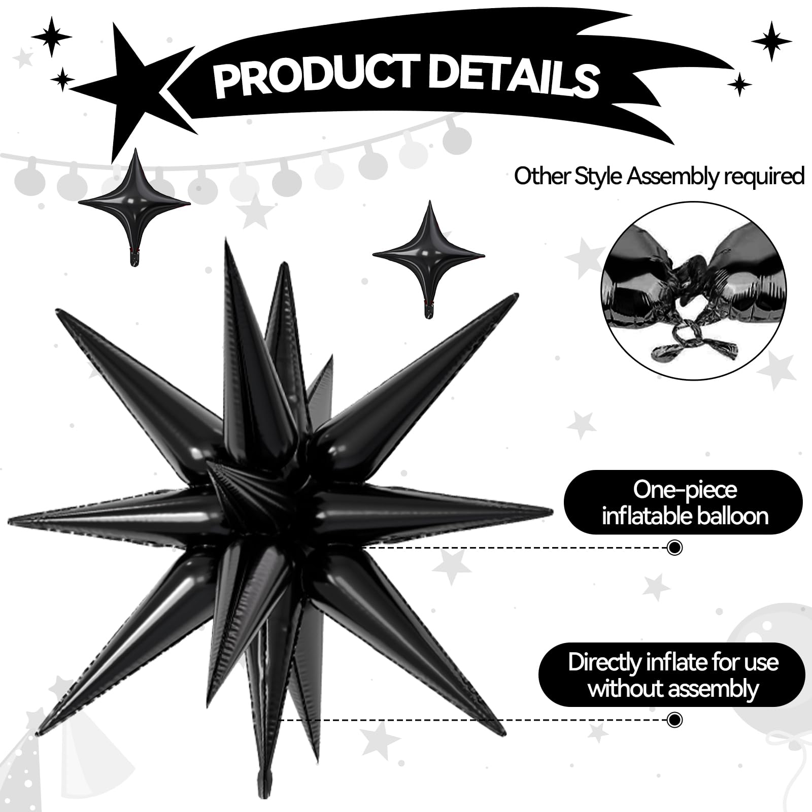 FunHot 18 Pcs Black Silver Star Balloons – 22-Inch Explosion Stars & 10-Inch Foil Balloons for Party Decor