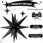 FunHot 18 Pcs Black Star Balloons — 22in Explosion + 10in Four-Point Foil Balloons for Party Decor