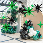 FunHot 18 Pcs Black & Green Star Balloons – Explosion & Four-Point Foil Balloons for Parties